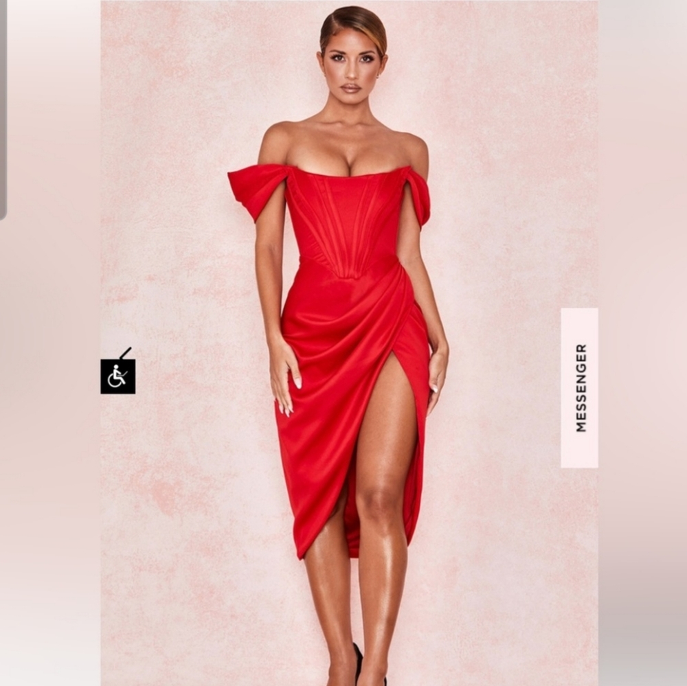 Red Asymmetric Drape Midi Corset Dress